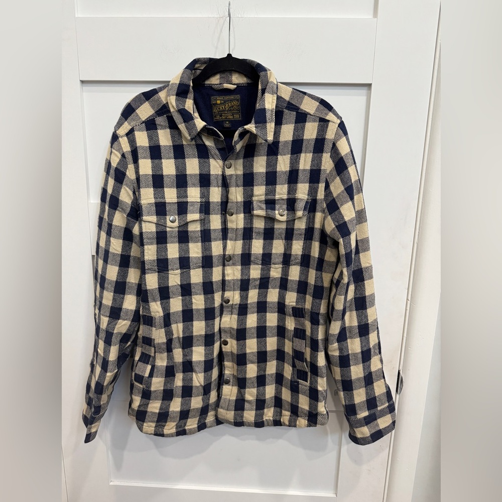 Lucky Brand Navy and Cream Checkered Shirt Jacket